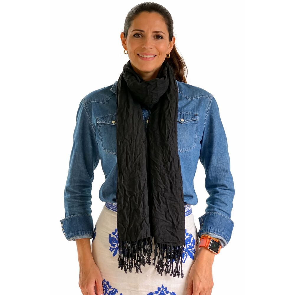 Isabella Black Viscose Scarf – Made in India